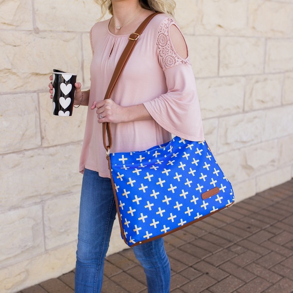 Blue & Gold Crosses Hobo Crossbody Bag - Picture 6 of 6